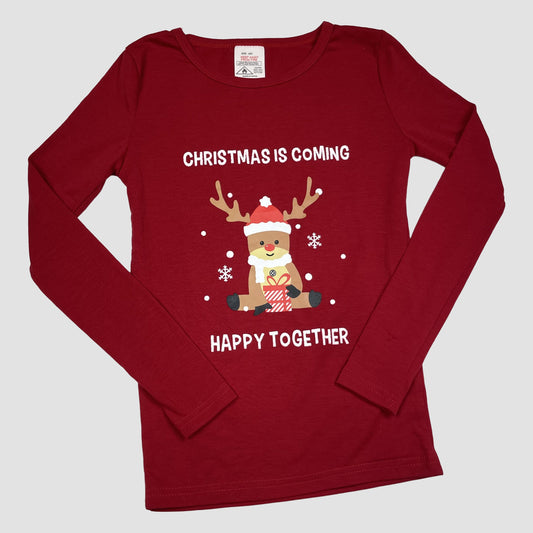 Rotes Kinder-Langarmshirt mit Rentier-Print und Schriftzug, Größe 10Y – front