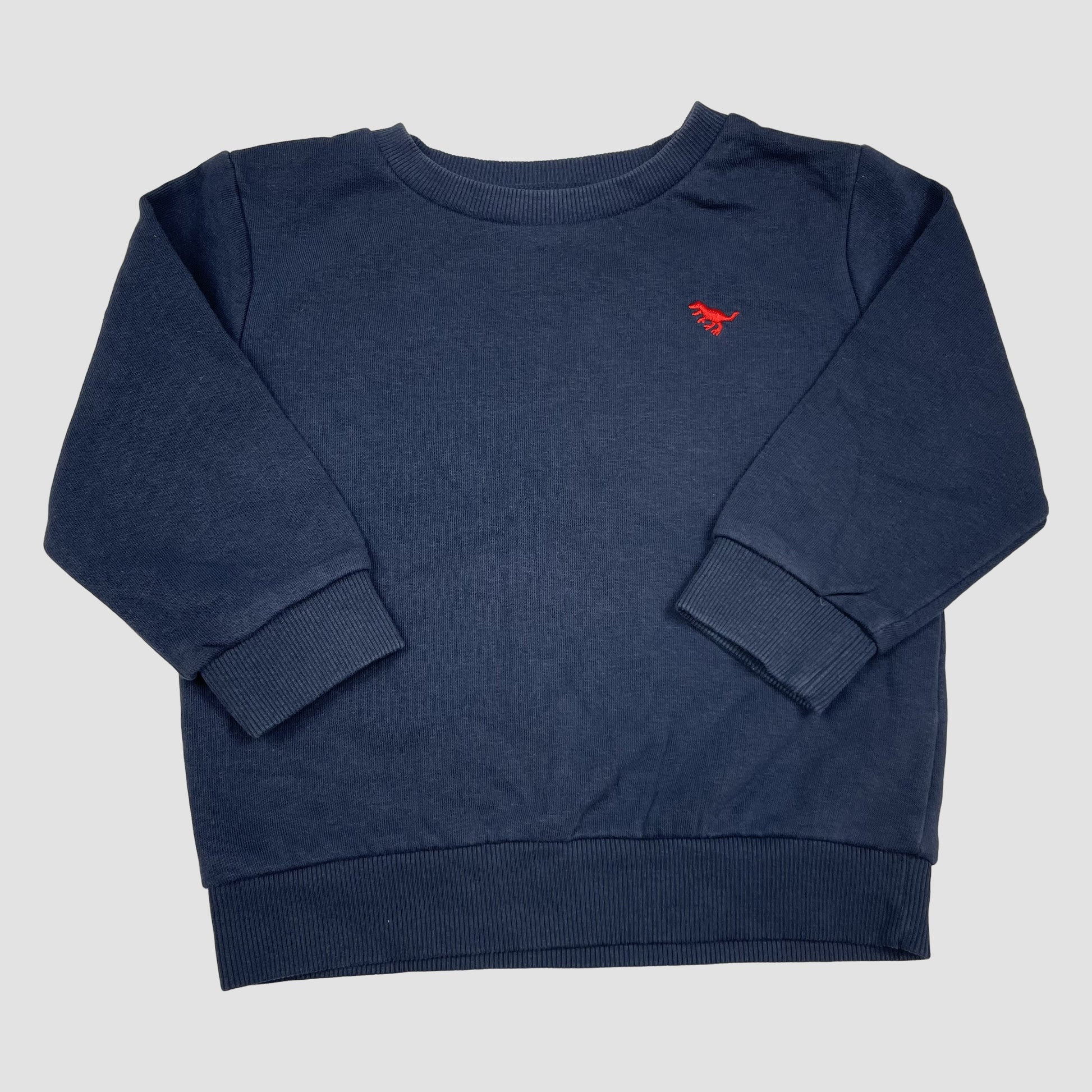 Dunkelblauer Next Sweatshirt-Pullover mit roter Dino-Stickerei, Größe 12–18 Monate