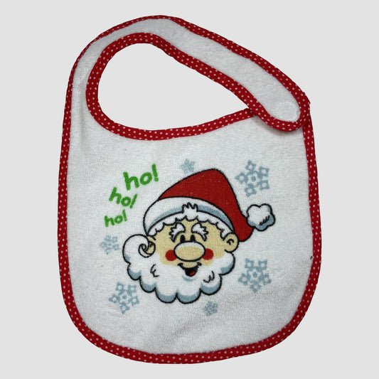 Weißes Baby-Lätzchen mit roter Punkt-Einfassung und Santa-Print