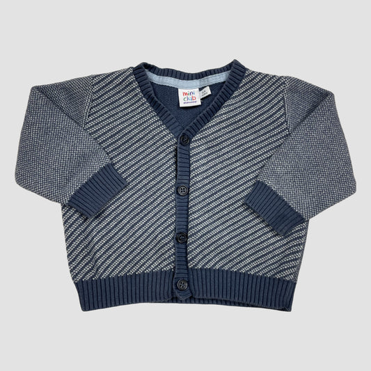 Blau-graue Mini Club Strickjacke, Größe 3–6 Monate, aus Baumwolle – front