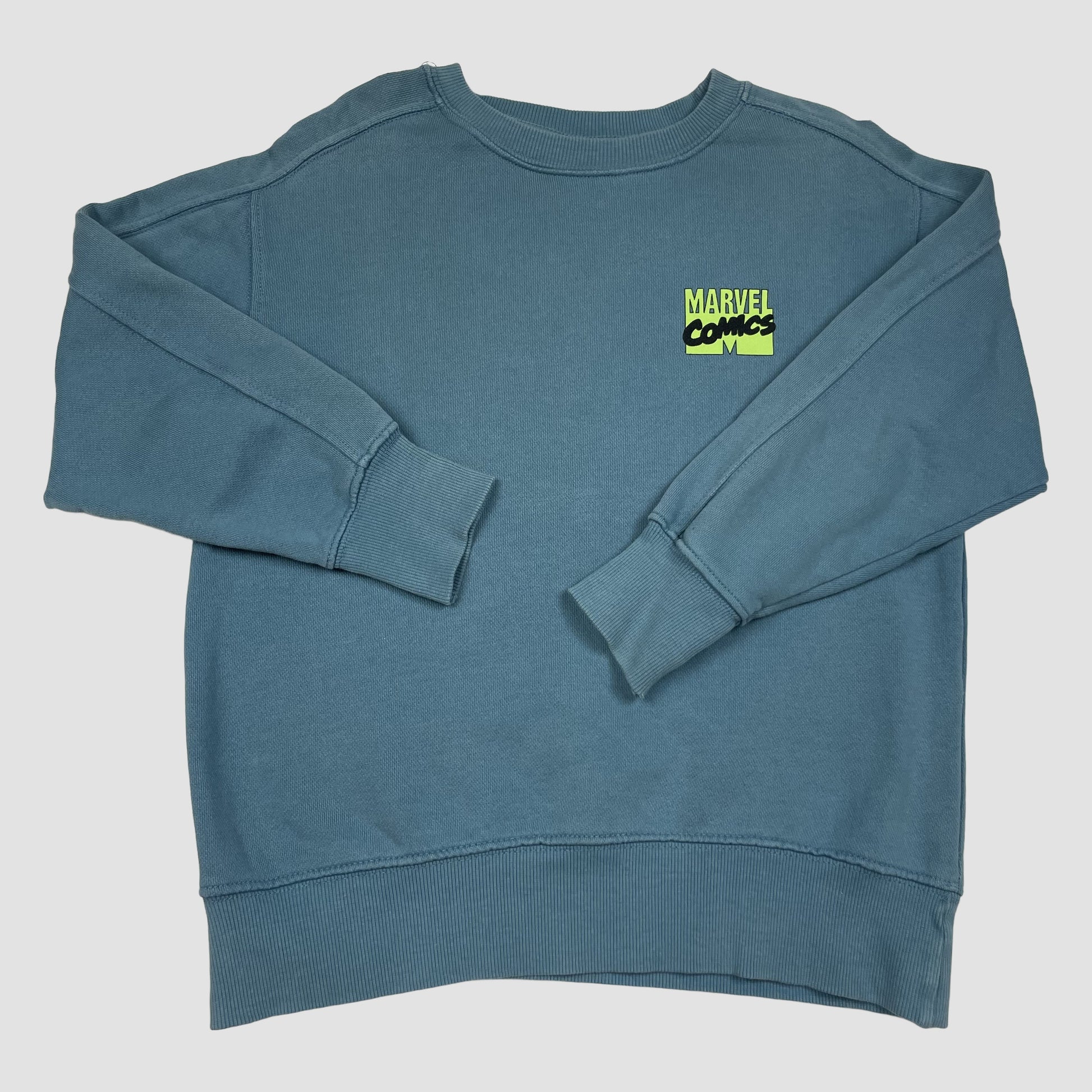 Blaues Kinder-Sweatshirt mit Captain-America-Comicprint auf dem Rücken, Größe 140 – front