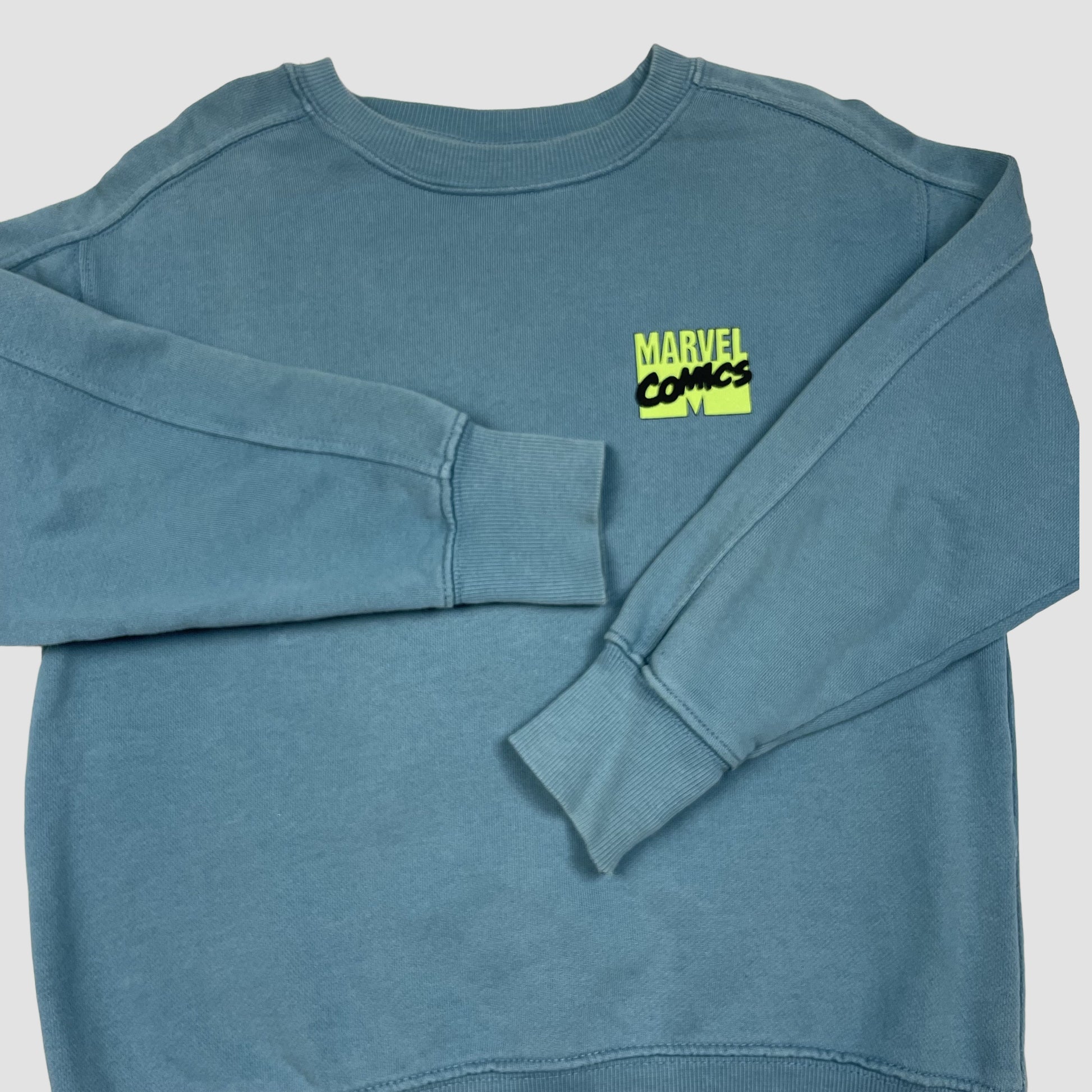 Blaues Kinder-Sweatshirt mit Captain-America-Comicprint auf dem Rücken, Größe 140 – back