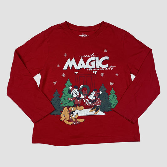 Rotes Langarmshirt mit Weihnachtsmotiv und Frontprint, Größe 116