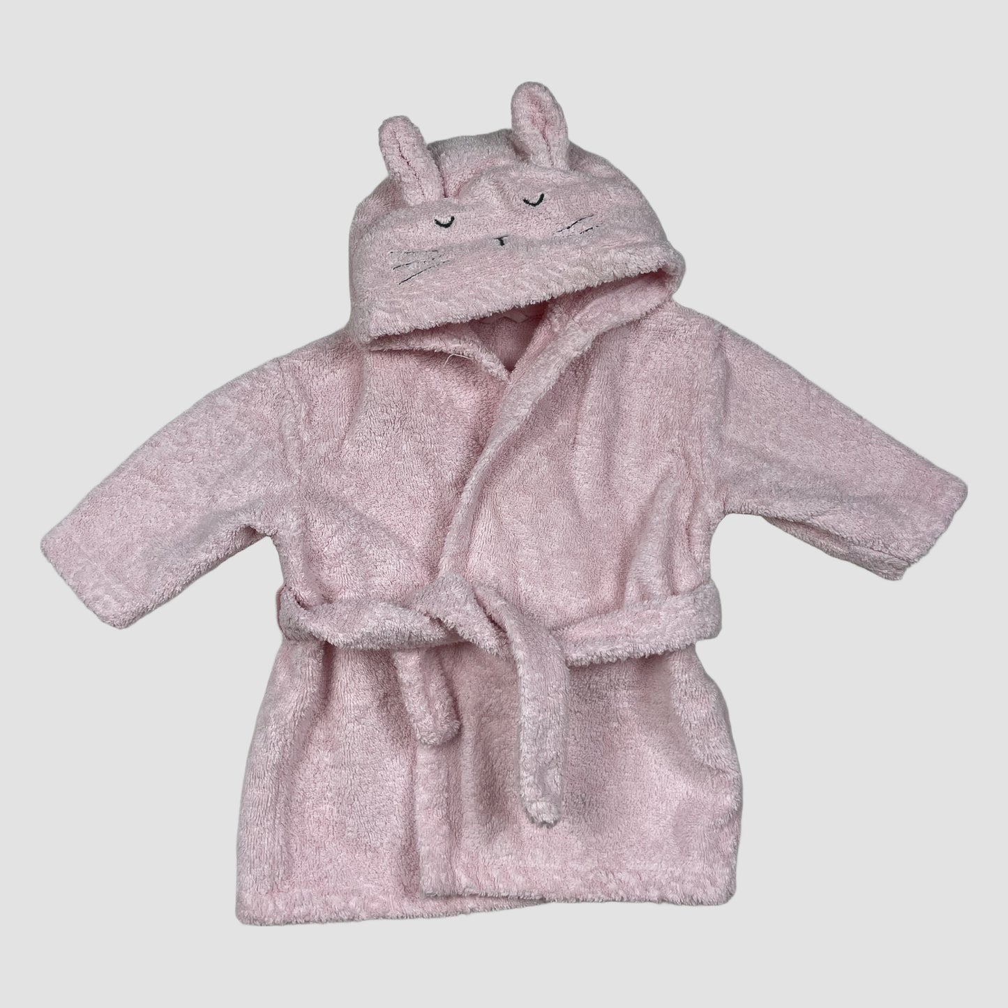 Rosa Baby-Bademantel aus Frottee mit Kapuze und Tiergesicht, 0–3 Monate – front
