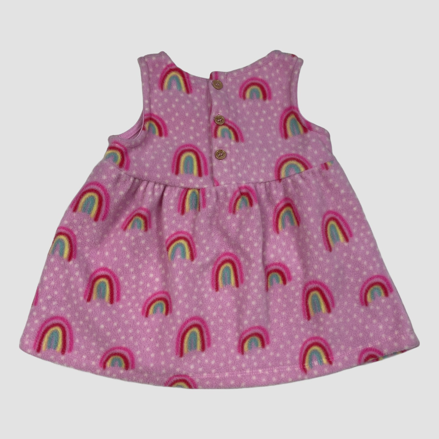 Rosa ärmelloses Fleece-Kleid mit Regenbogenmuster, Größe 3–6 Monate 2