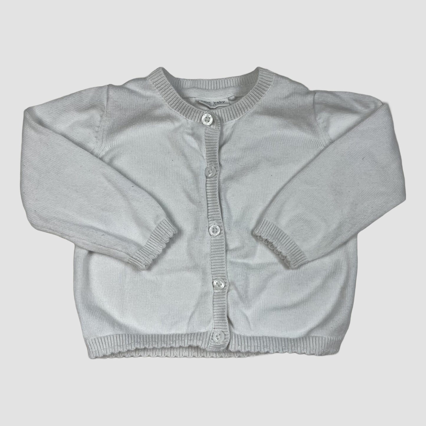 Weiße Baby-Strickjacke aus Baumwolle von Next, Größe 6–9 Monate – front
