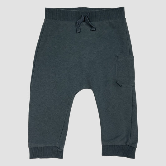 Dunkelgraue Baby-Sweathose mit Kordelzug und Cargo-Tasche, Größe 9–12 Monate