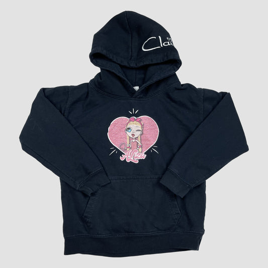 Schwarzer Kinder-Hoodie mit Herz-Print und Kapuze, Größe 7–8 Jahre – front