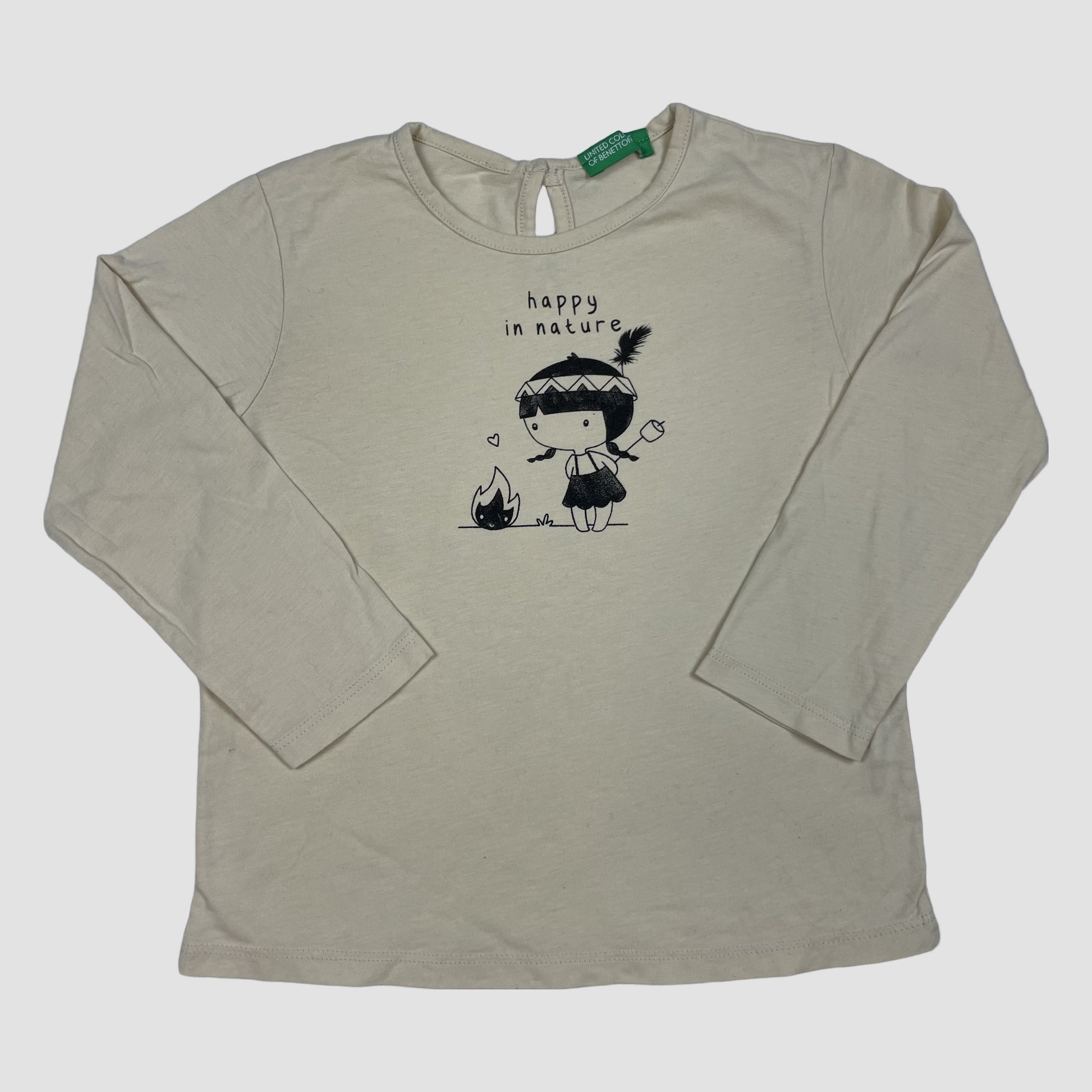 Beiges Langarmshirt von United Colors of Benetton mit Print, Größe 98 – front