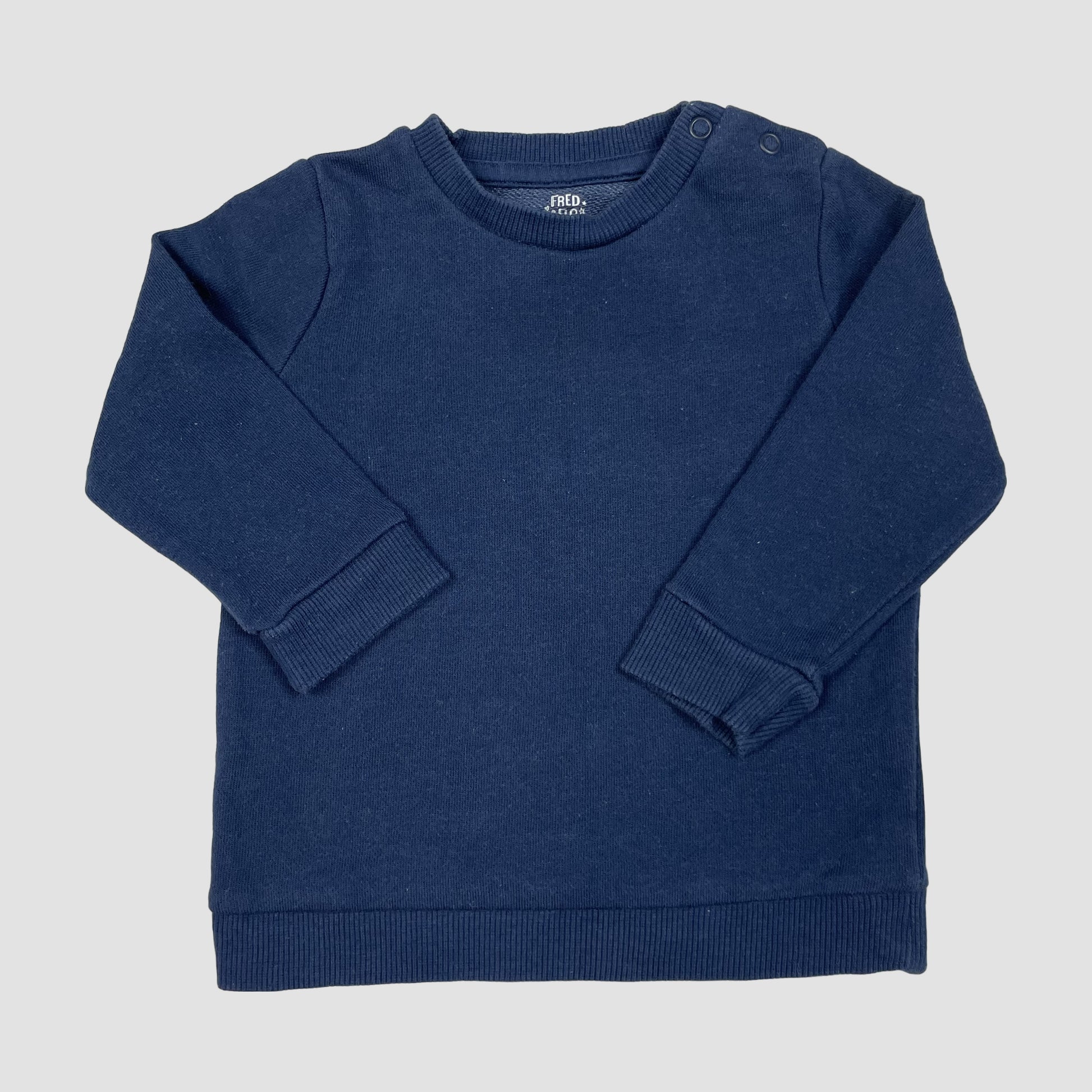 Dunkelblauer Baby-Sweatpullover mit Schulterknöpfen, Größe 6–9 Monate