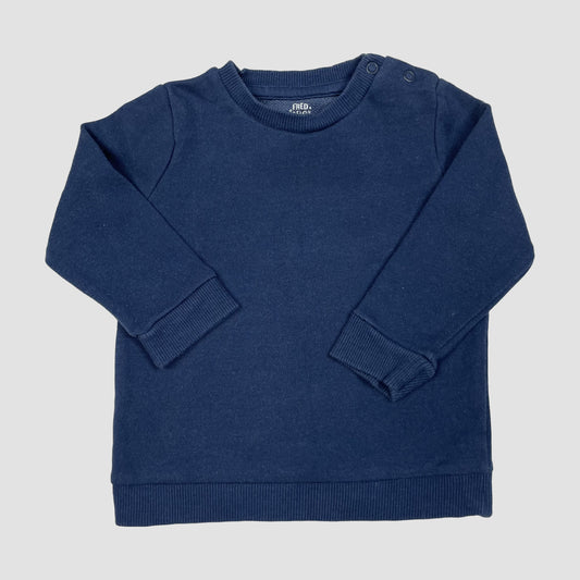 Dunkelblauer Baby-Sweatpullover mit Schulterknöpfen, Größe 6–9 Monate