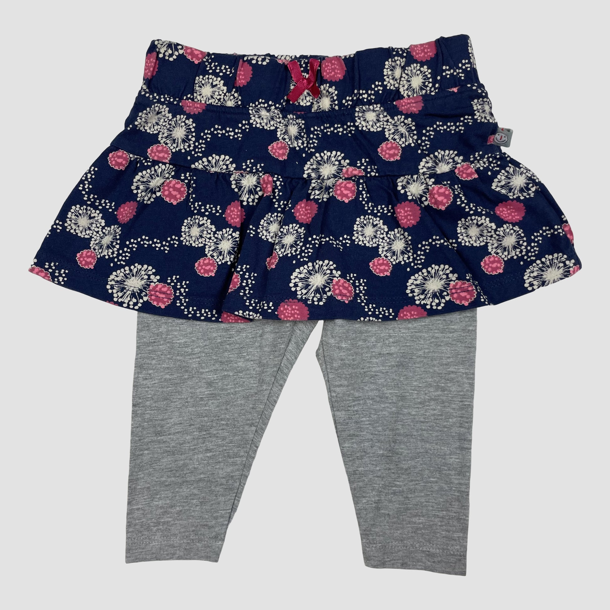 Dunkelblaue Rock-Leggings mit Blumenmuster und grauen Leggings, Größe 68