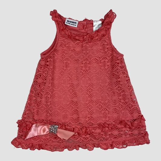 Korallenrosa Spitzenkleid für Kleinkinder, ärmellos, mit Satin-Schleife und Rüschen