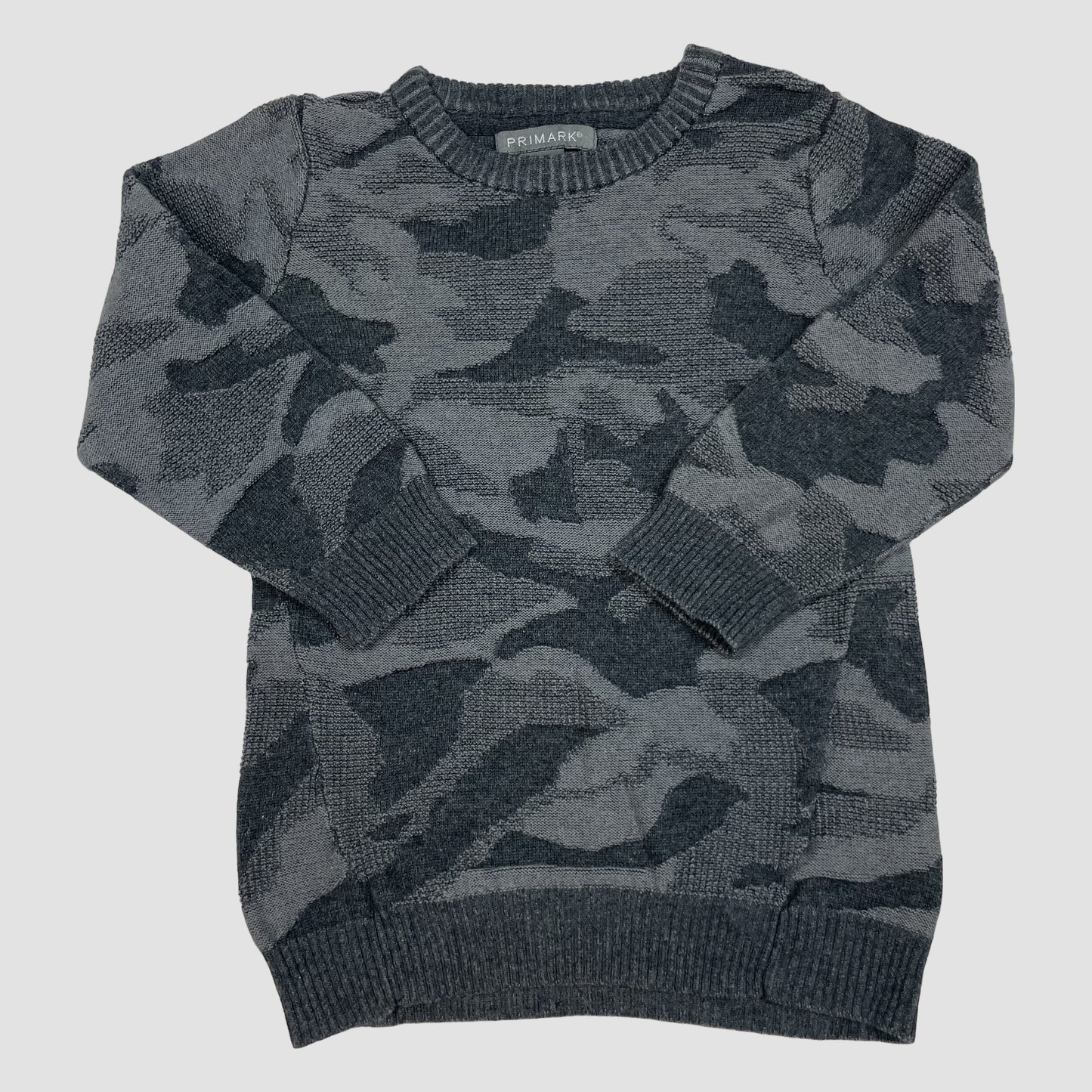 Grauer Kinderpullover mit Camouflagemuster von Primark, Größe 12–18 Monate