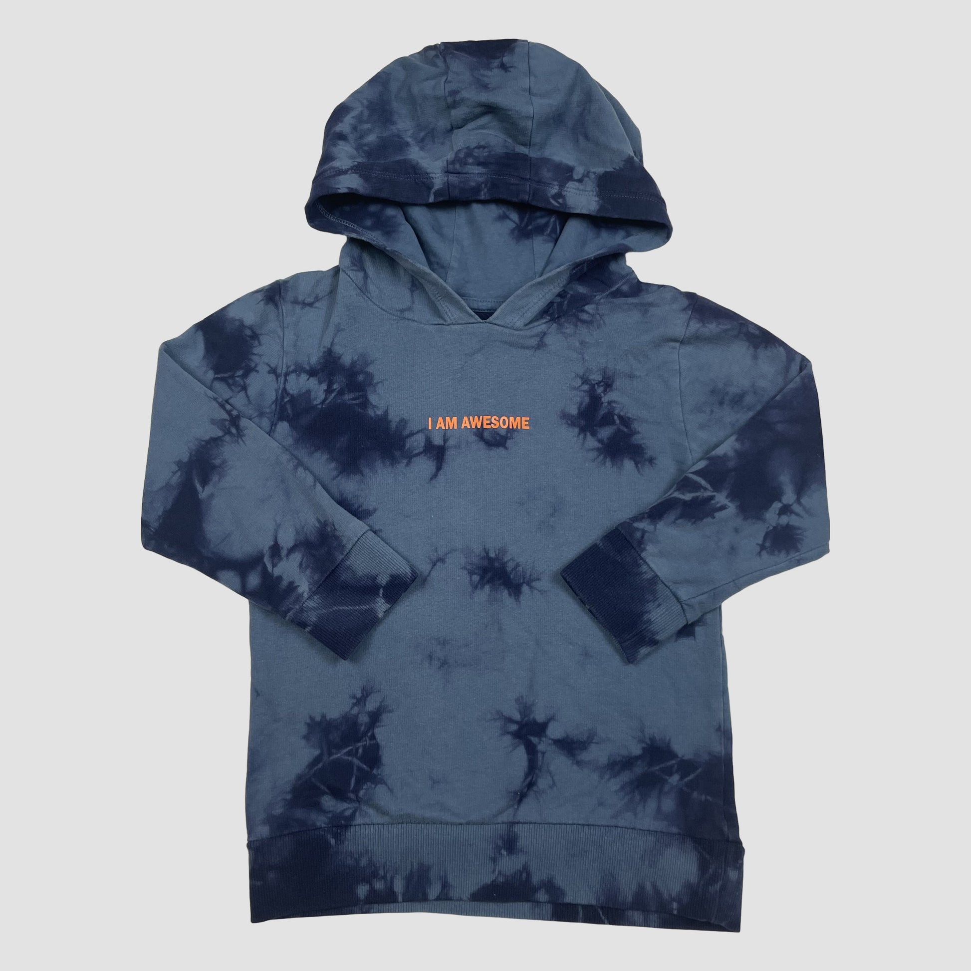 Blauer Kinder-Hoodie mit Batikmuster und orangefarbenem 
