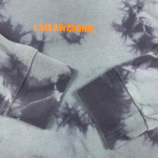 Blauer Kinder-Hoodie mit Batikmuster und orangefarbenem 