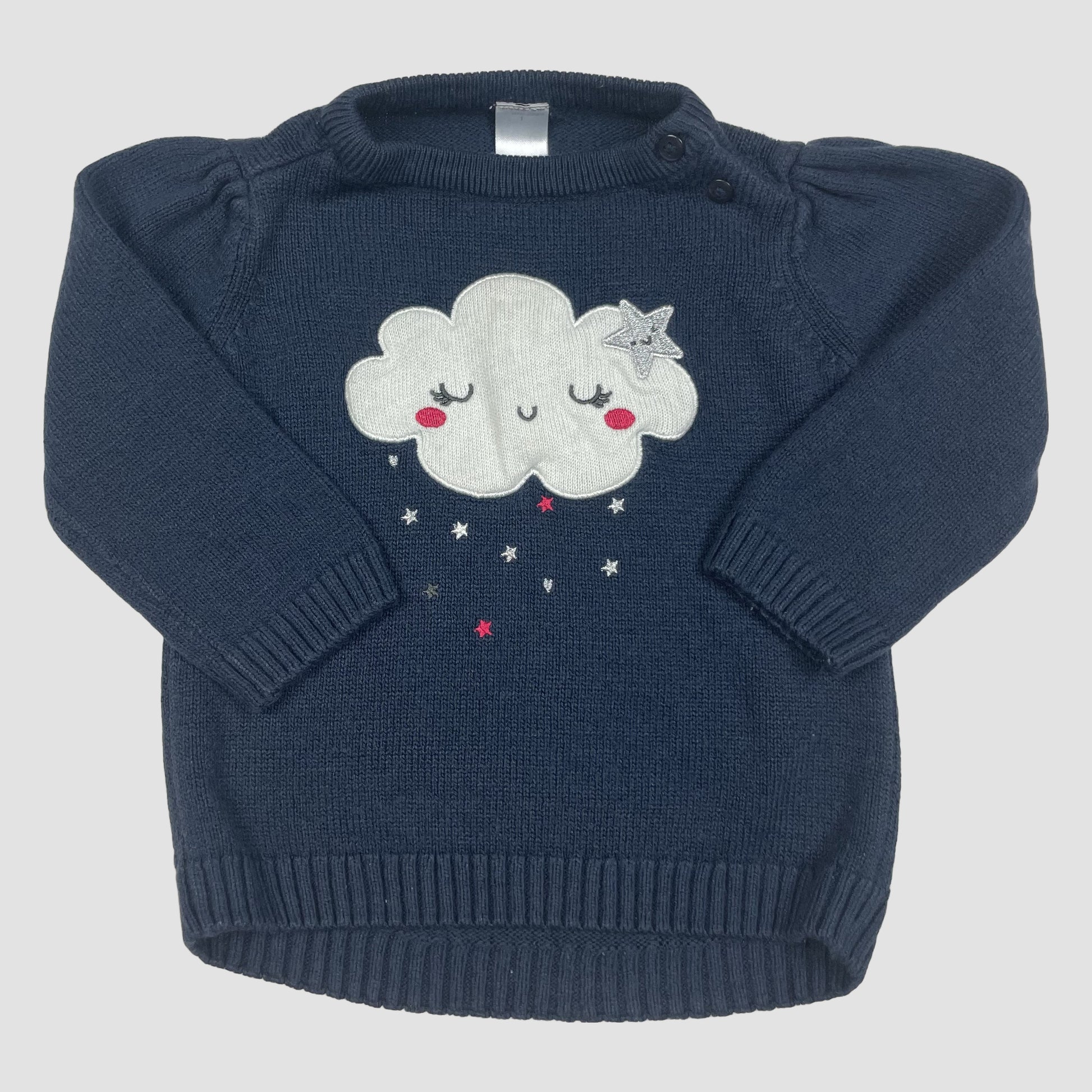 Dunkelblauer Baby-Pullover mit Wolkenmotiv und Sternen, Größe 80 von Baby Club – front