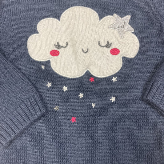 Dunkelblauer Baby-Pullover mit Wolkenmotiv und Sternen, Größe 80 von Baby Club – detail