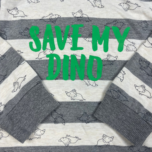 Gestreifter Kinder-Pullover mit Schalkragen und Dino-Print, Größe 86 – detail