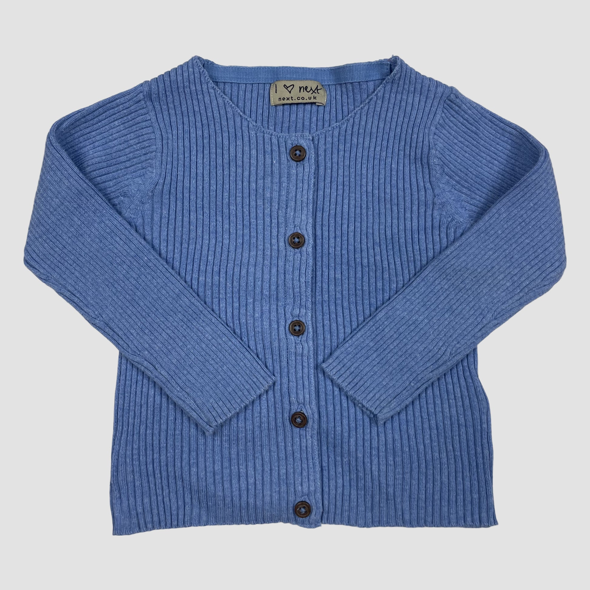 Blaue Rippstrick-Strickjacke mit Knopfleiste, Größe 92 – front