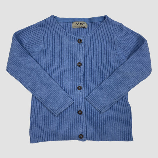 Blaue Rippstrick-Strickjacke mit Knopfleiste, Größe 92 – front