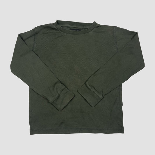 Dunkelgrünes Baumwoll-Langarmshirt, Größe 116