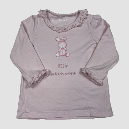 Rosa Langarmshirt mit Hasenmotiv und Rüschen, Größe 9–12 Monate – front