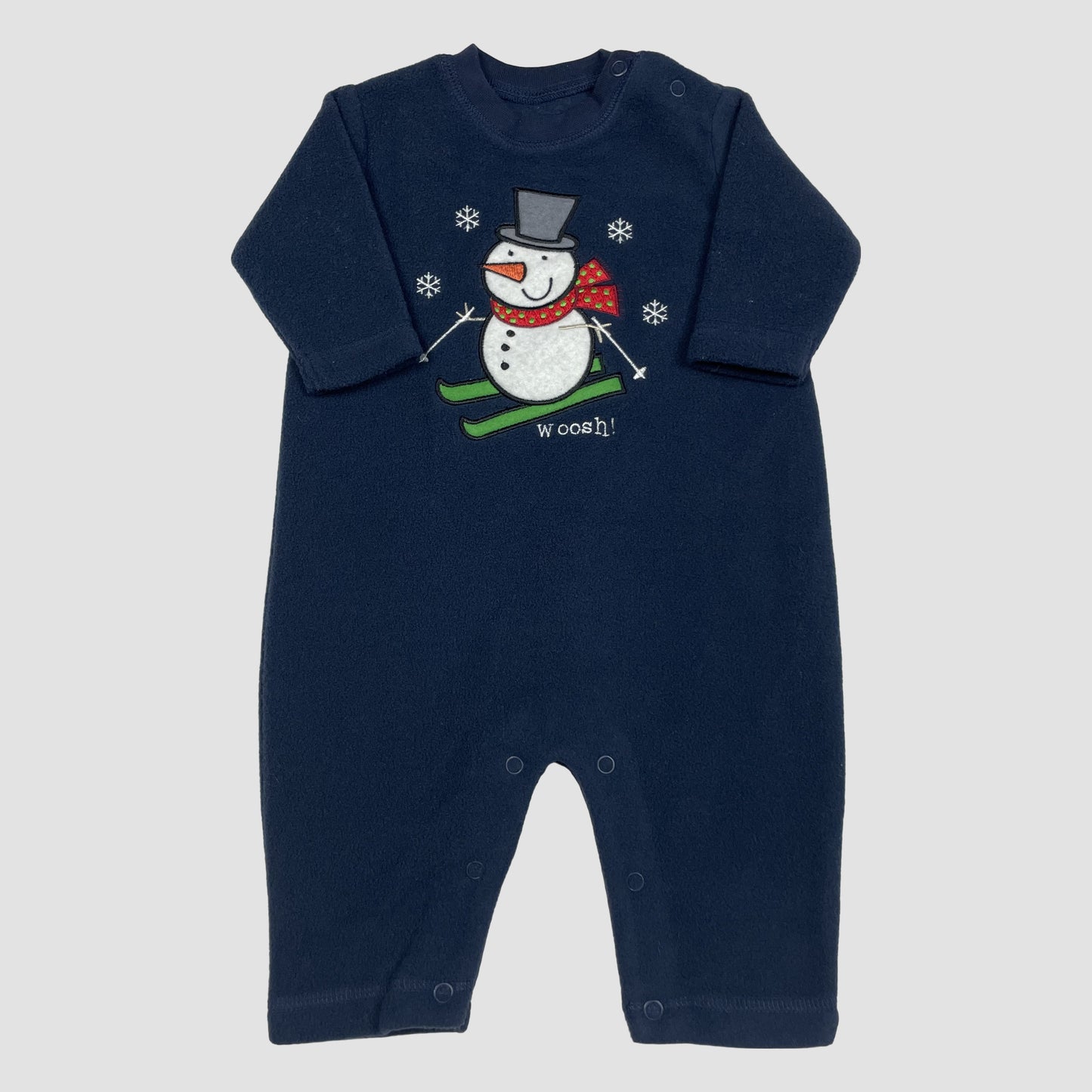 Marineblauer Baby-Fleece-Overall mit Schneemann-Motiv, Größe 0–3 Monate