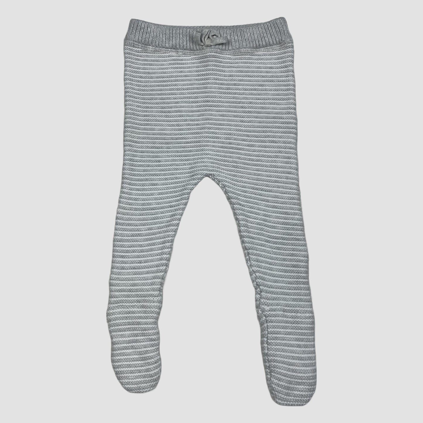 Graue Baby-Strickhose mit Füßen aus Baumwolle, Größe 3–6 Monate