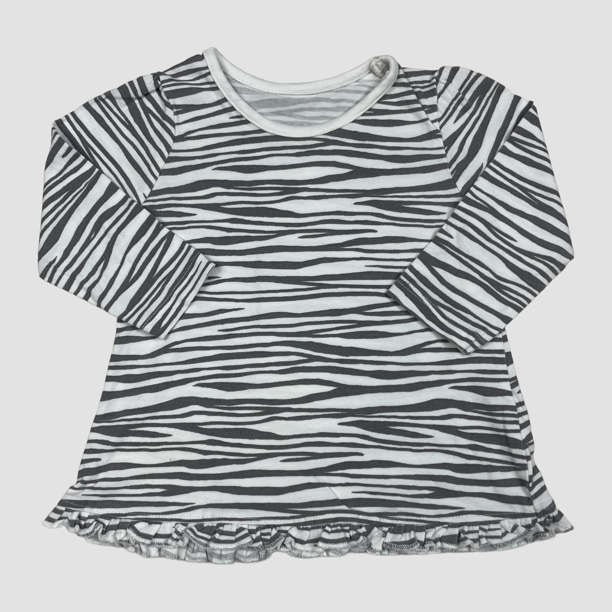 Baby Langarmkleid mit Zebramuster und Rüschenkante, Größe 6–9 Monate