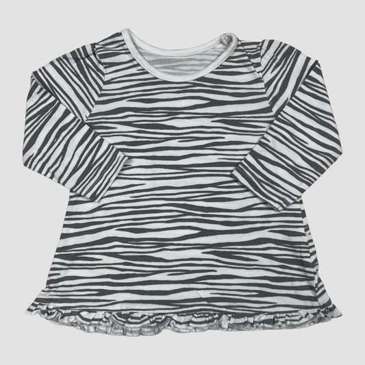 Baby Langarmkleid mit Zebramuster und Rüschenkante, Größe 6–9 Monate