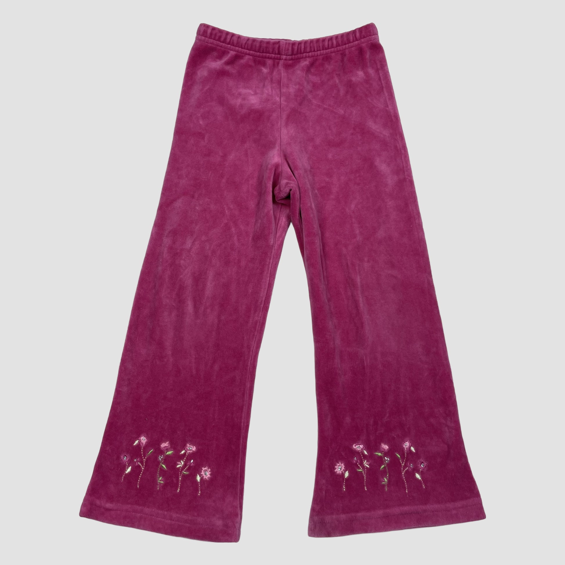 Dunkelrosa Kinderhose mit Blumenstickereien am Saum, Größe 2-3 Jahre – front