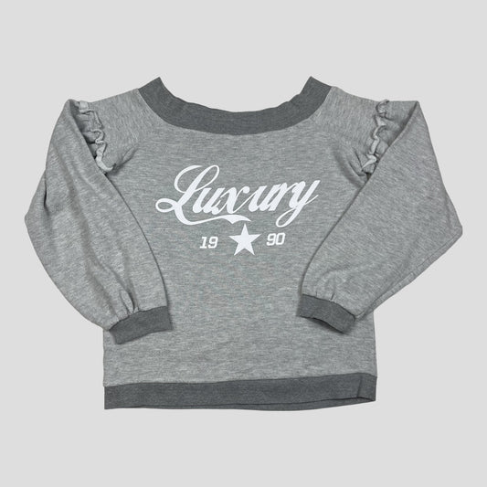 Graues Kinder-Sweatshirt mit "Luxury 1990" Print, Größe 152 – front