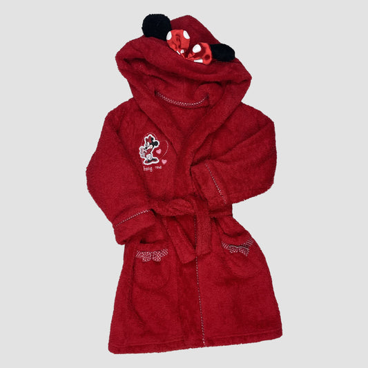Roter Kinder-Bademantel mit Minnie-Maus-Details, Kapuze und Gürtel – front