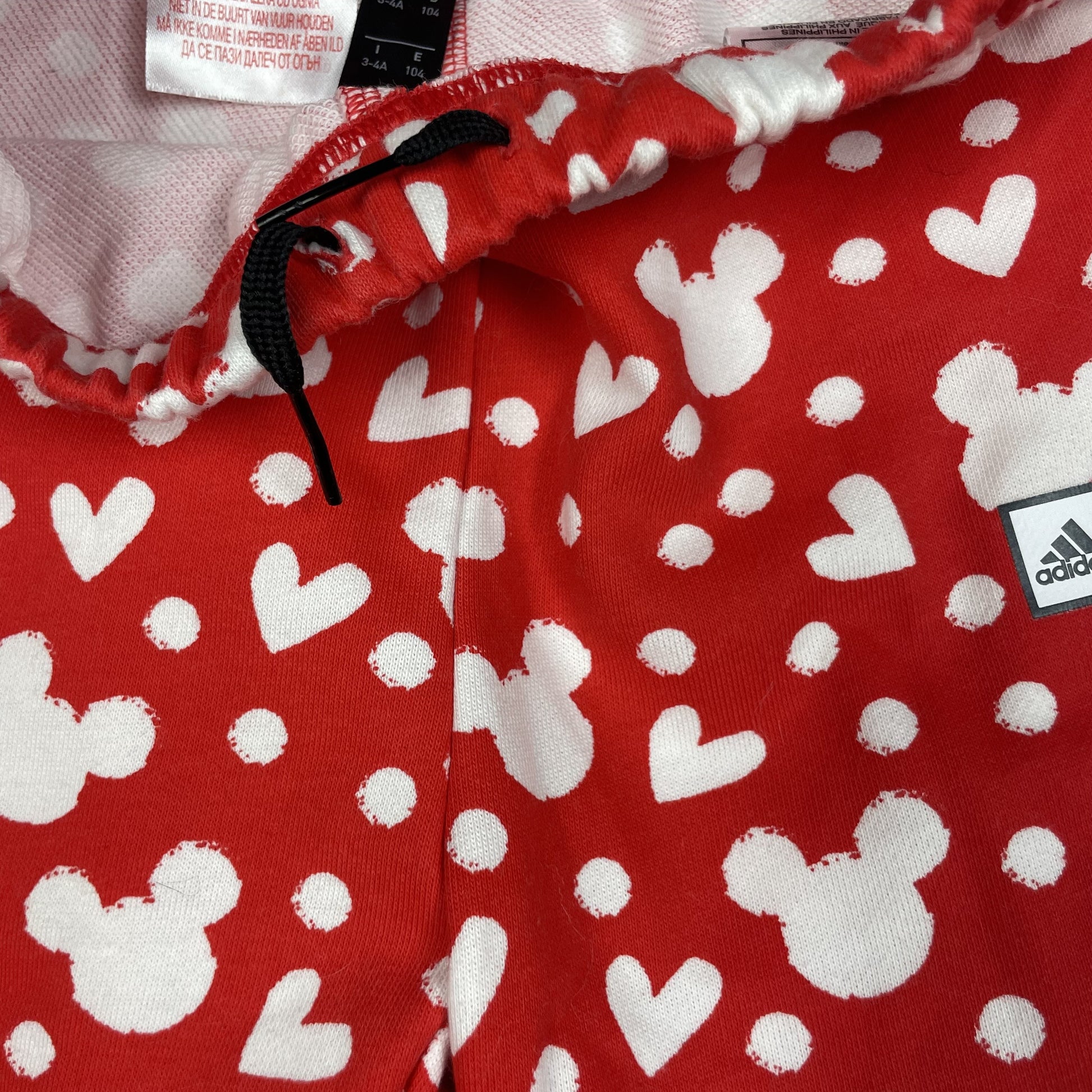 Rote Kinderhose mit Mickey- und Herzmuster, Größe 104 (4T) – button