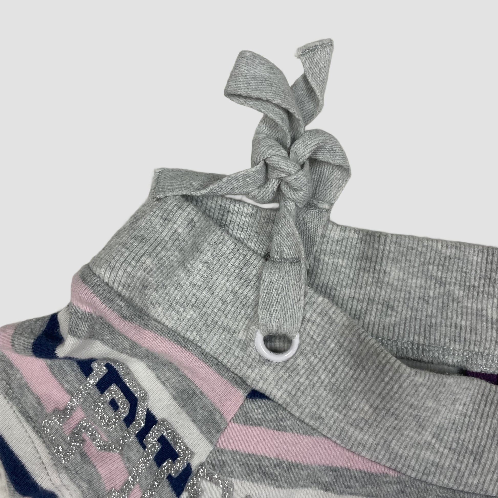 Gestreiftes Kinder-T-Shirt mit Panther-Motiv in Grau, Rosa und Blau, Größe 6 Jahre – detail