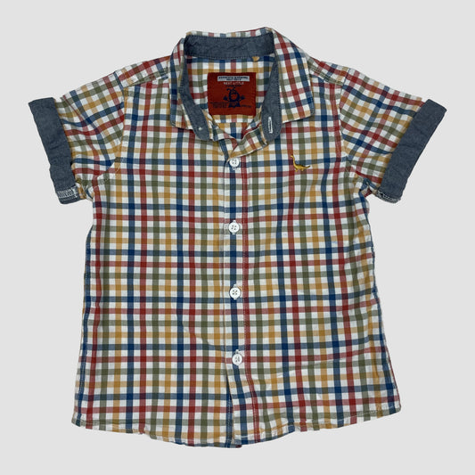 Kurzarm-Karohemd, mehrfarbig, Größe 86 (12–18 Monate) – front