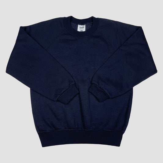 Dunkelblaues Kinder-Sweatshirt mit Rundhalsausschnitt und Raglanärmeln, Größe 7–8 Jahre