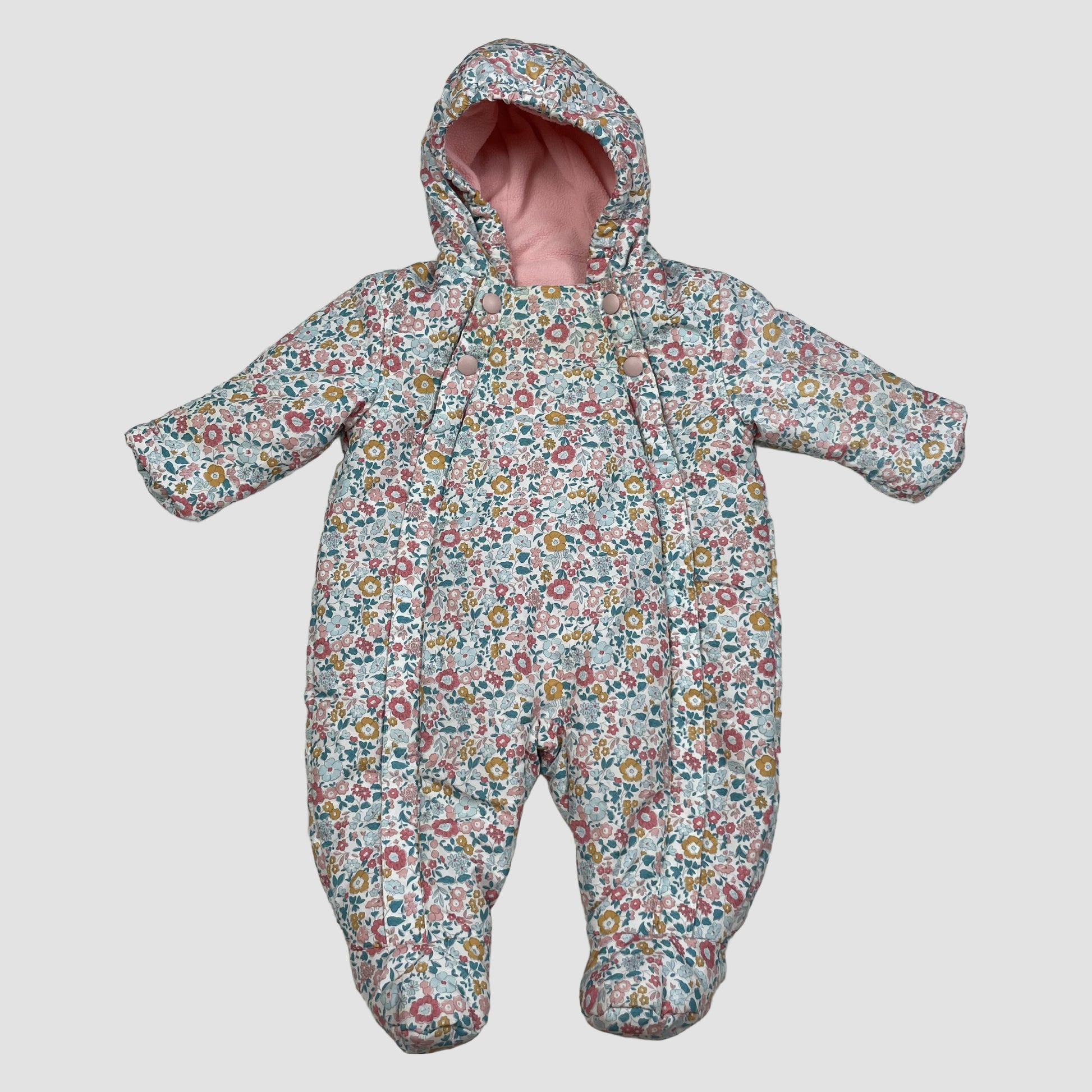 Geblümter wattierter Baby-Overall mit Kapuze, Größe 0-3 Monate – front