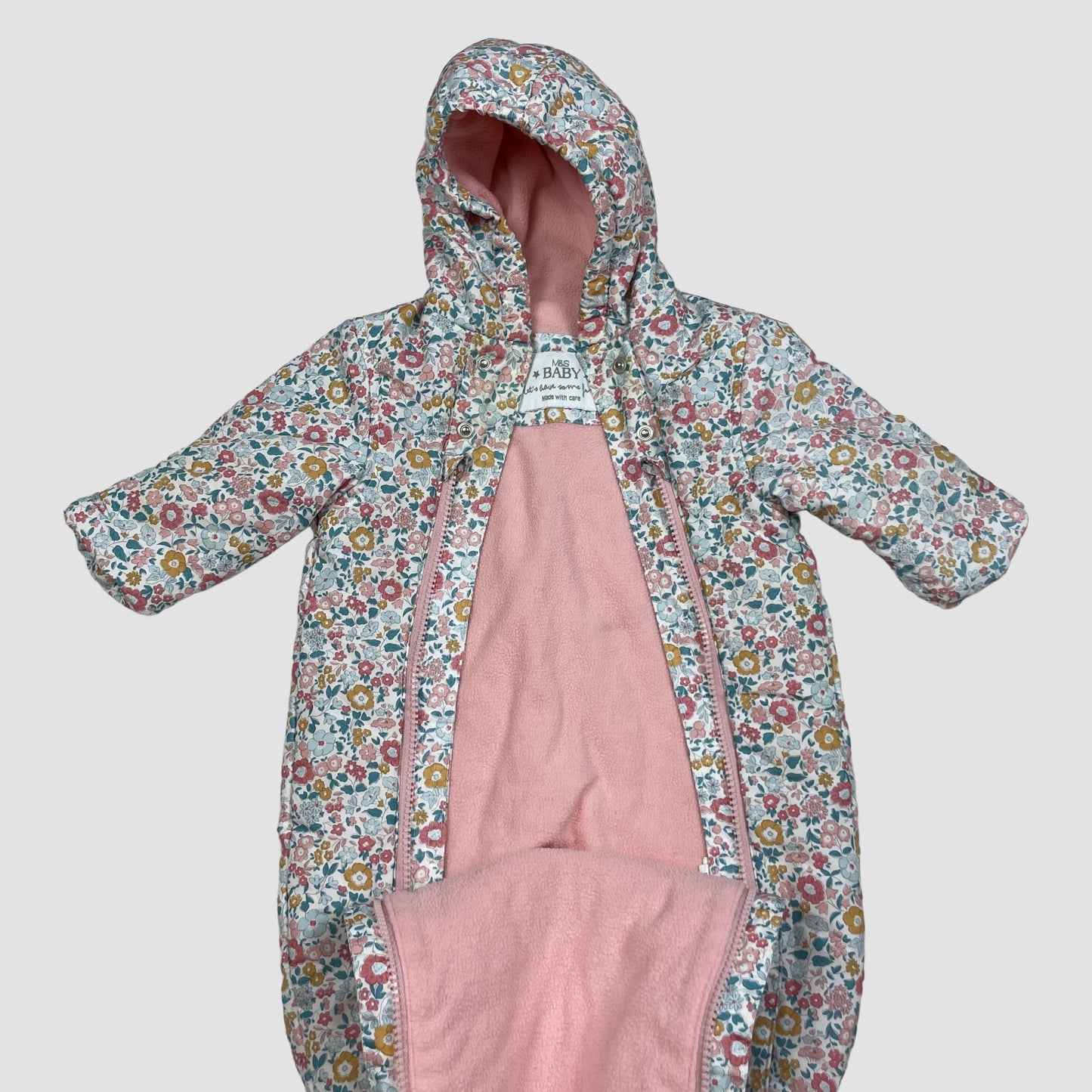 Geblümter wattierter Baby-Overall mit Kapuze, Größe 0-3 Monate – inside