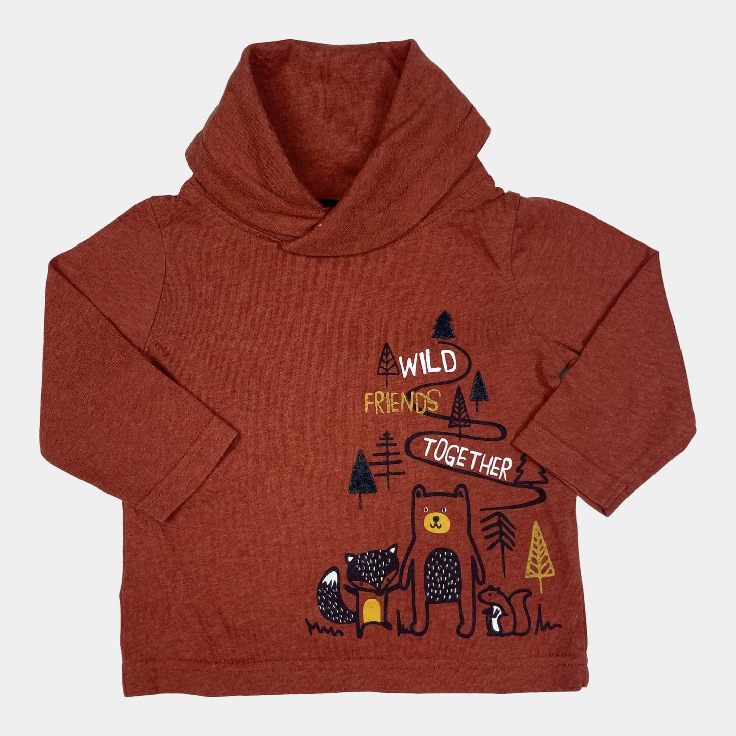 Rostrotes Baby-Sweatshirt mit Schalkragen und Waldtier-Print, Größe 80 – front