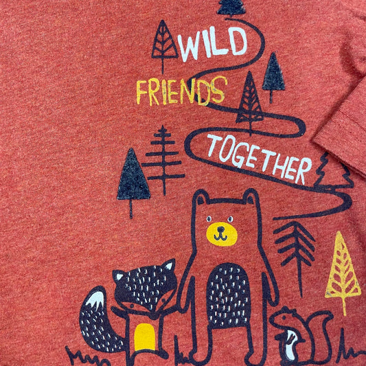 Rostrotes Baby-Sweatshirt mit Schalkragen und Waldtier-Print, Größe 80 – detail