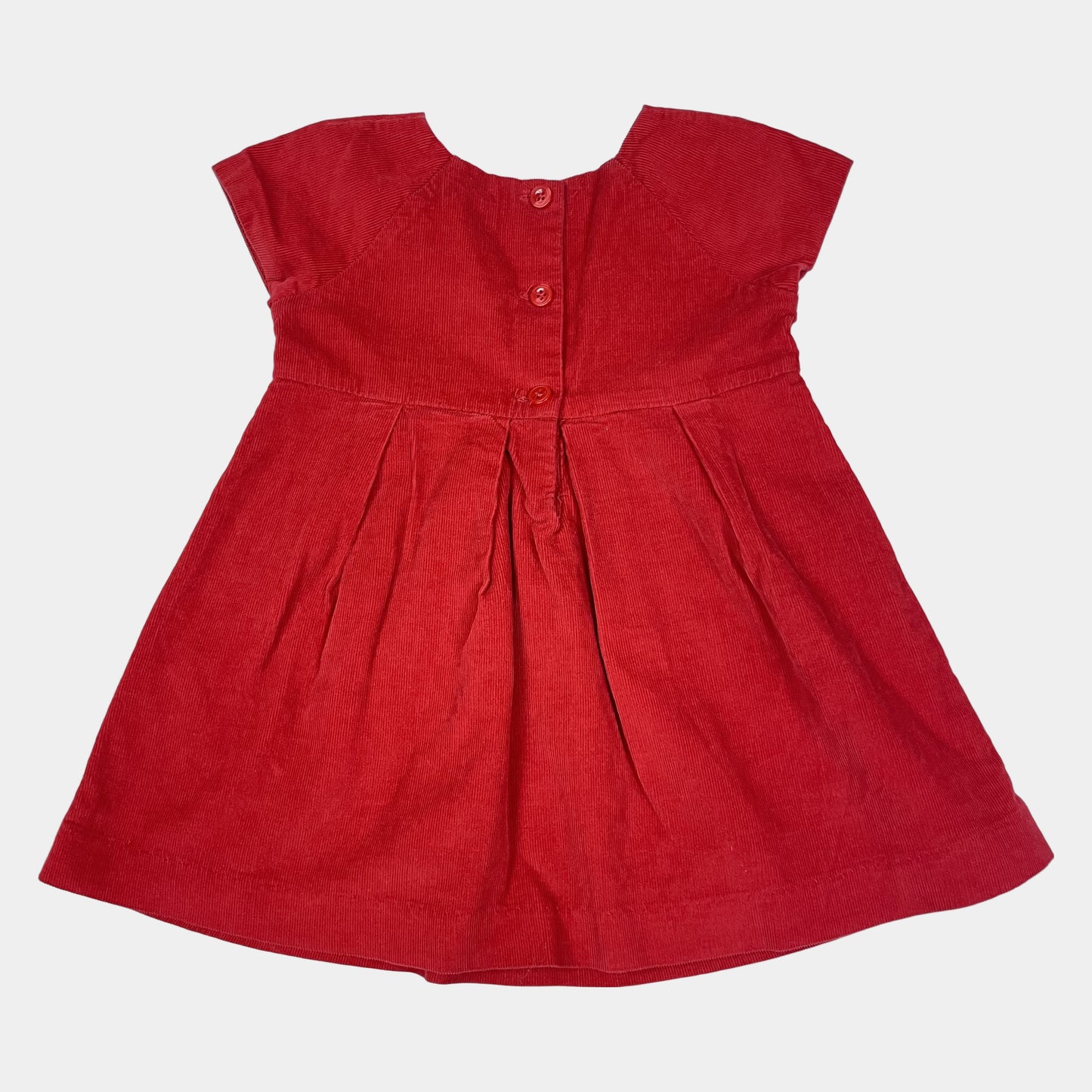 Rotes Kleid aus Baumwolle, kurzärmelig, Knopfleiste hinten, Größe 12–18 Monate – back