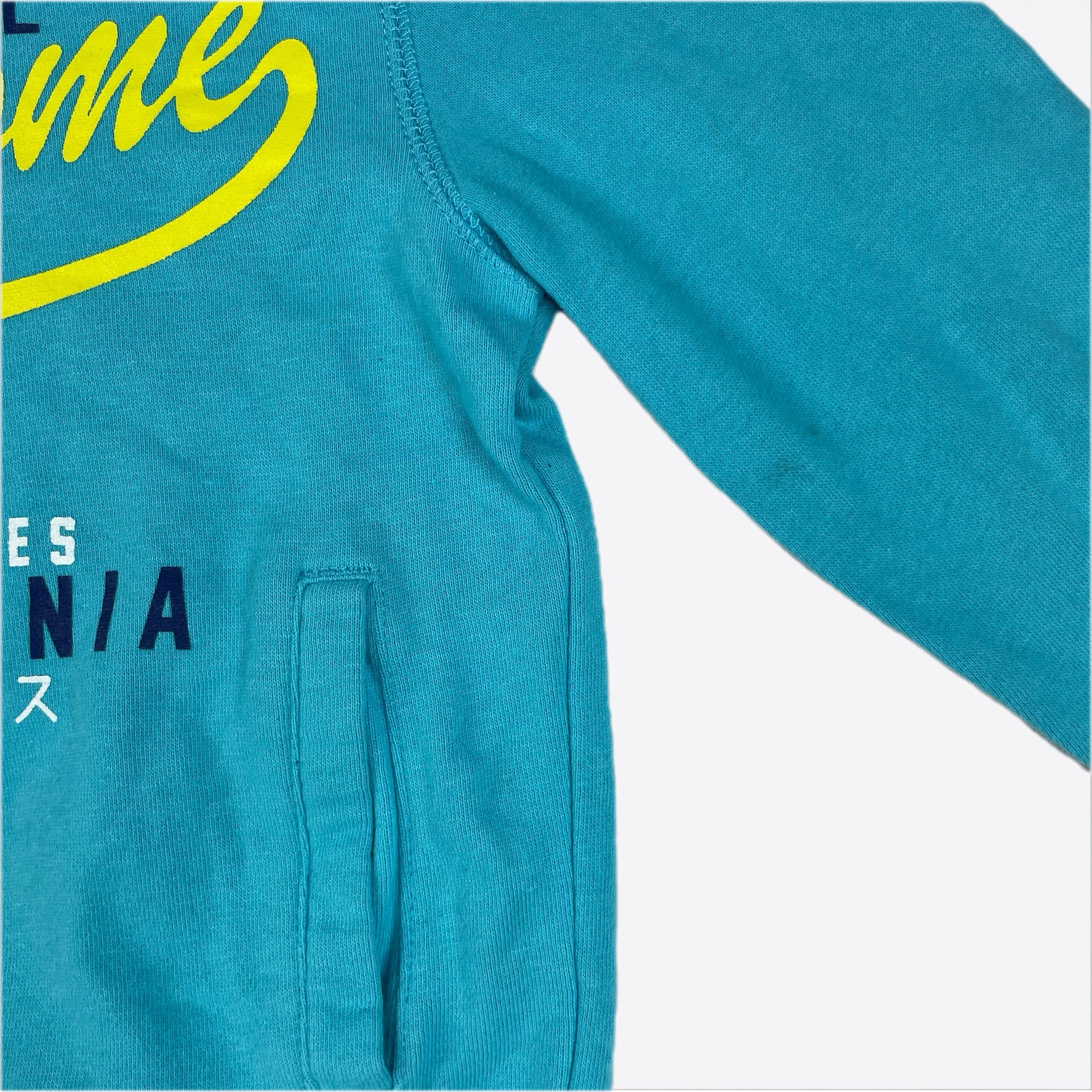 Türkiser Kinder-Hoodie mit gelbem sleeve