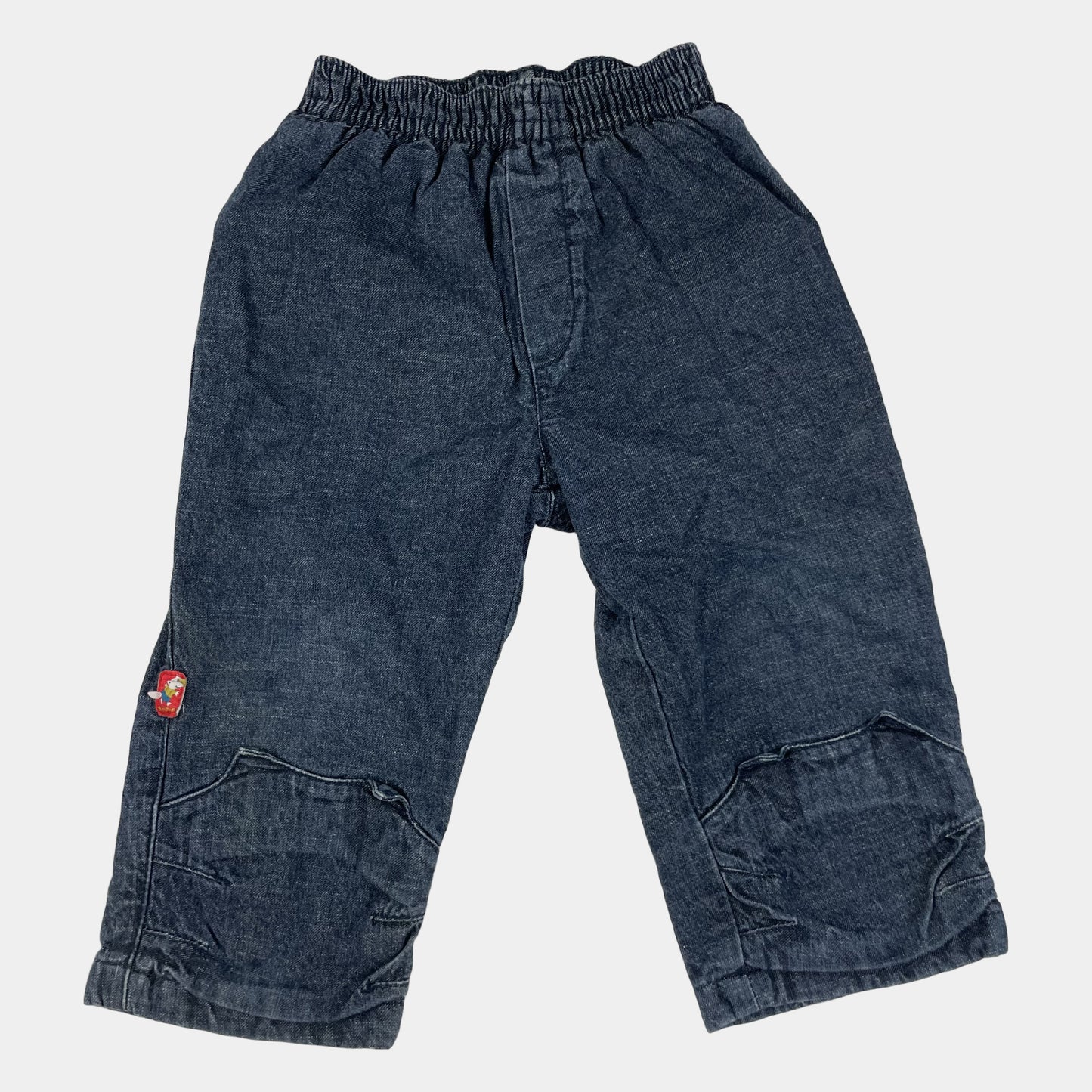 Dunkelblaue Babyhose aus Denim mit elastischem Bund und Knieverstärkungen, Größe 18 Monate – front