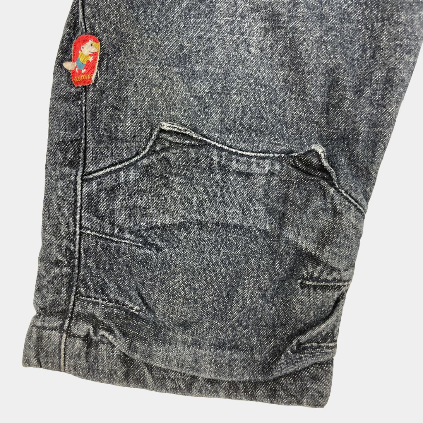 Dunkelblaue Babyhose aus Denim mit elastischem Bund und Knieverstärkungen, Größe 18 Monate – detail