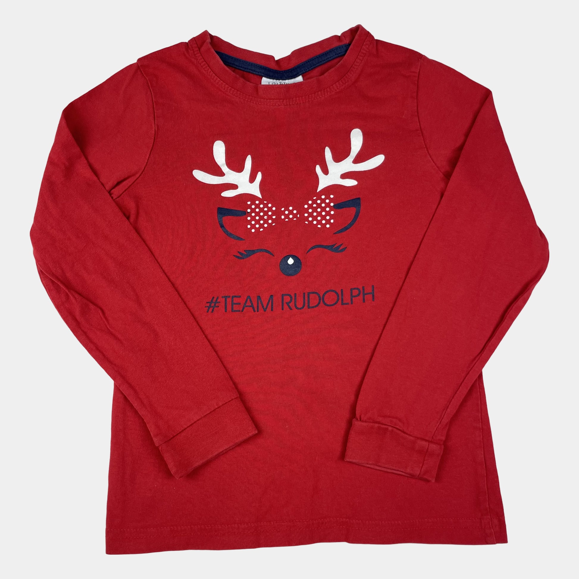 Rotes Langarmshirt mit Rentier-Print #TEAM RUDOLPH von Lily & Dan, Größe 7–8 Jahre – front