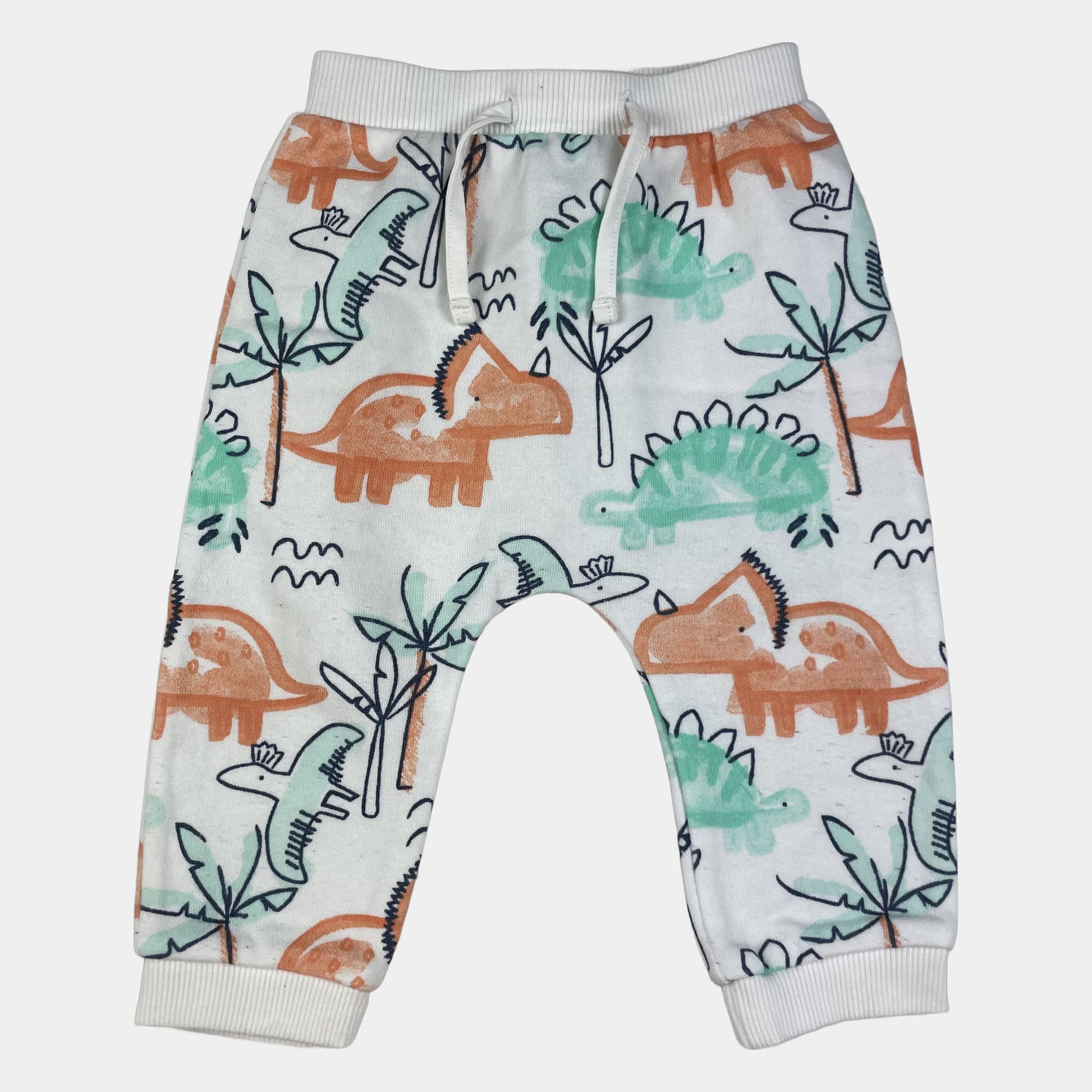 Baby Jogginghose mit Dinosaurier-Print in Weiß, Größe 3–6 Monate – front