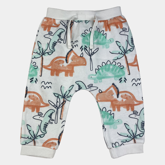Baby Jogginghose mit Dinosaurier-Print in Weiß, Größe 3–6 Monate – front