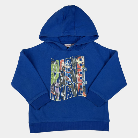 Blauer Kinder-Hoodie mit mehrfarbigem Logo-Print vorne – front